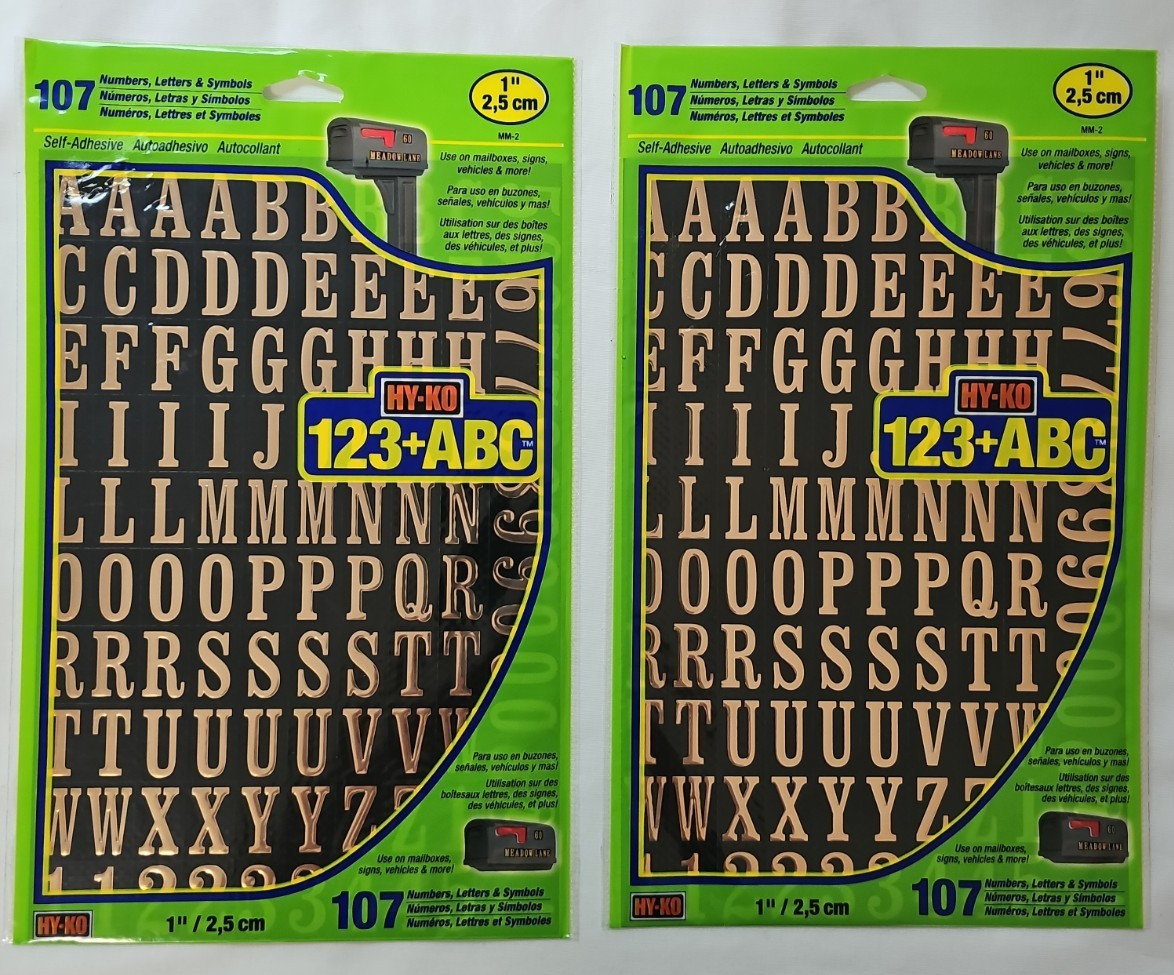 Hy-Ko Self-Adhesive Vinyl Numbers and Letters, 1 Inch High, Black & Gold, 107 Pc