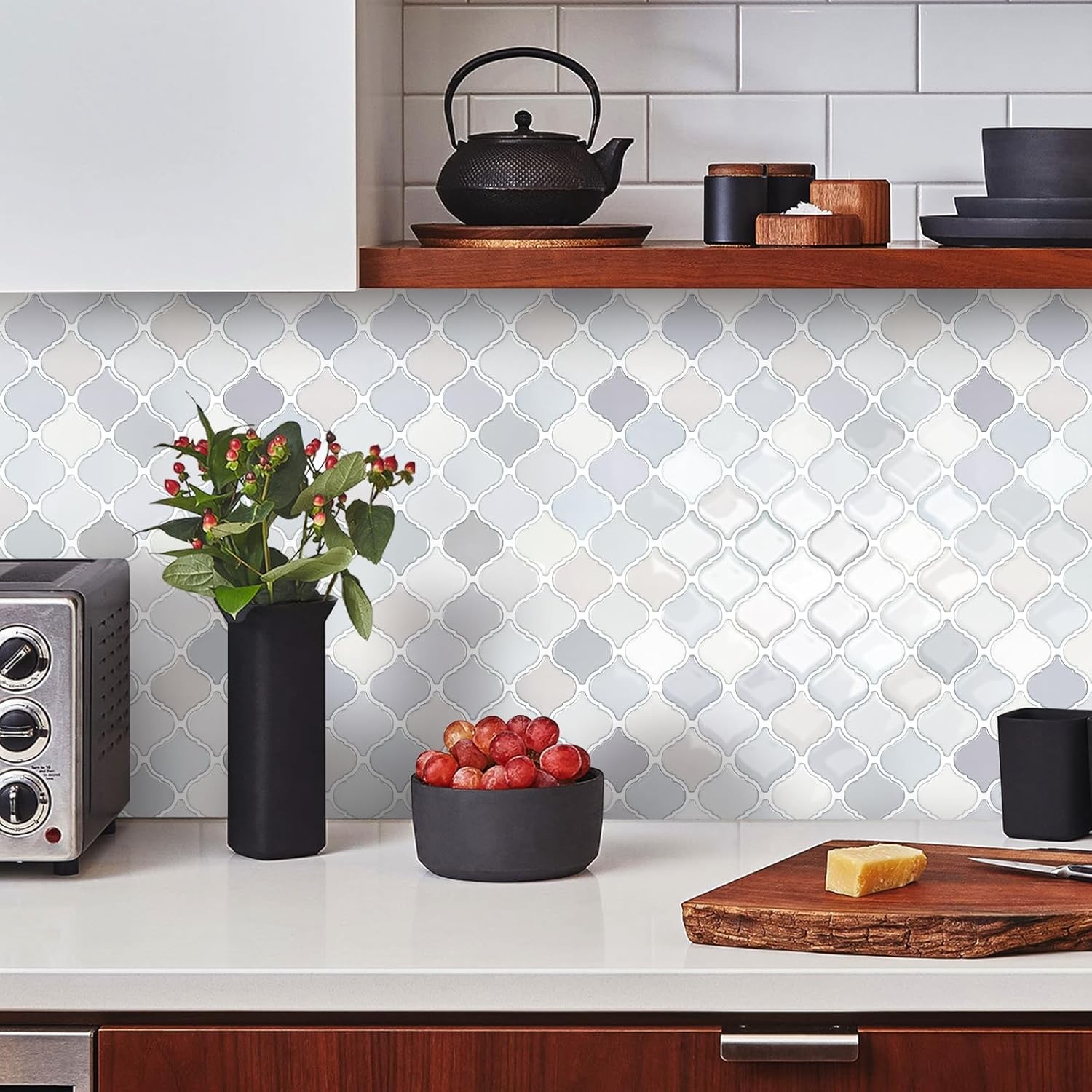 Arabesque Peel Stick Backsplash 12×12′ Self AdhesiveWall Tile Thicker Light Tone