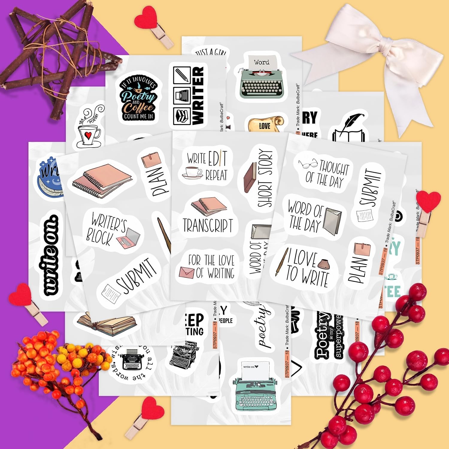 BulbaCraft Writing & Poetry Stickers for Water Bottle and Laptop – Literary Part