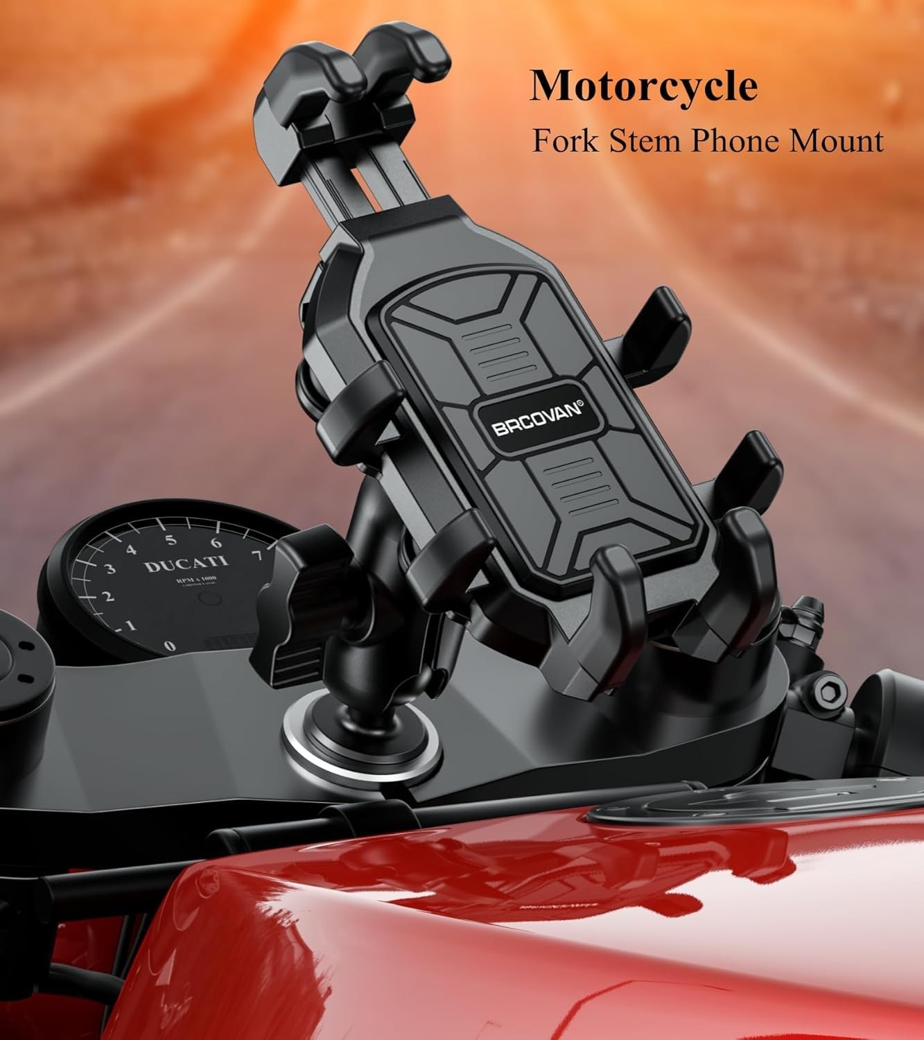 Motorcycle Fork Stem Phone Mount Holder with Vibration Dampener, Heavy Duty Cell