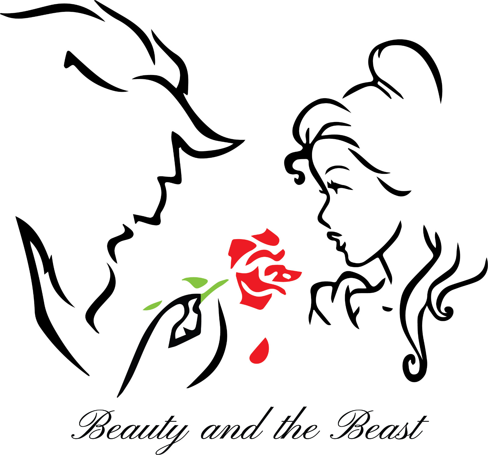 Beauty and the Beast and Red Rose car SUV decal 28×34 Poster Red/White/Green
