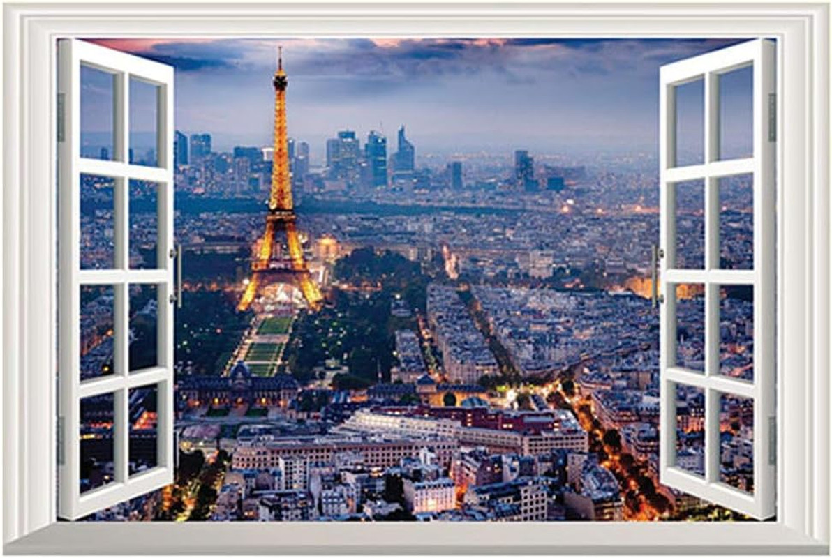 Eiffel Tower in Paris Romantic Scenery 3D Fake Window Decorative Decals Interior