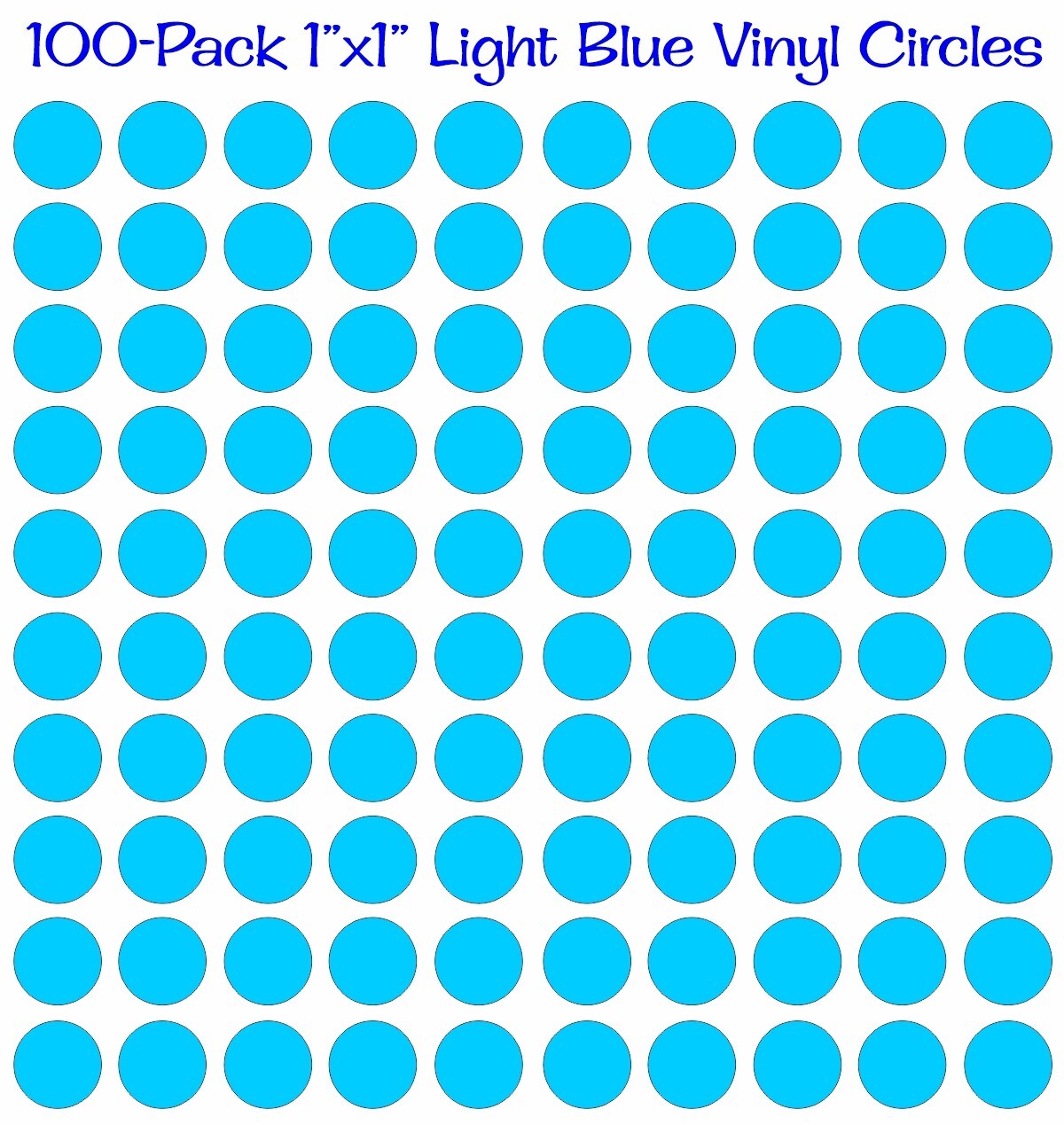 100 pack 1″x1″ Round Light Blue Vinyl Stickers Decals Circles Polka Dots Die Cut