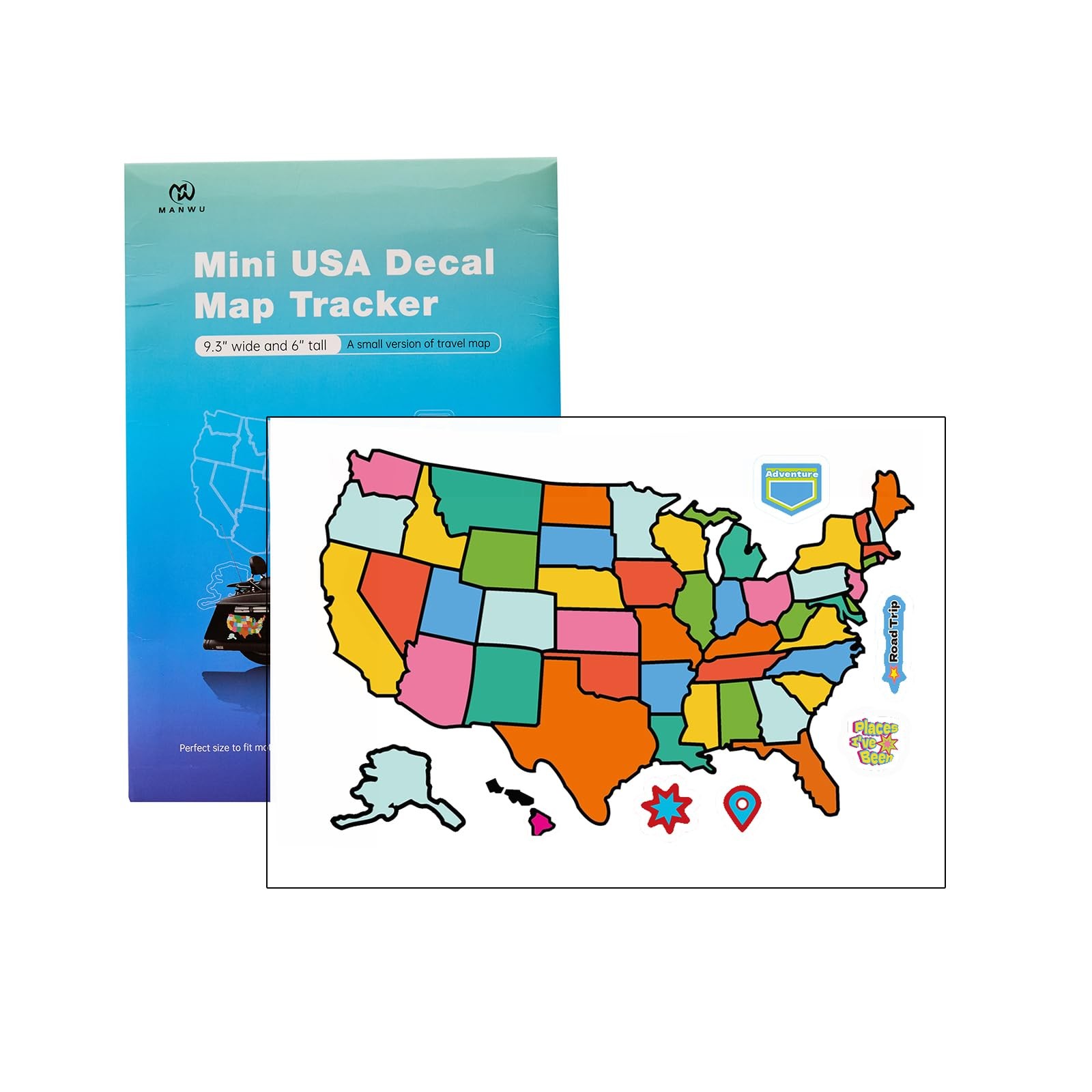 Mini USA Decal Map Tracker, 9.3″ x 6″ Small Size Travel Tracking US 50 State …