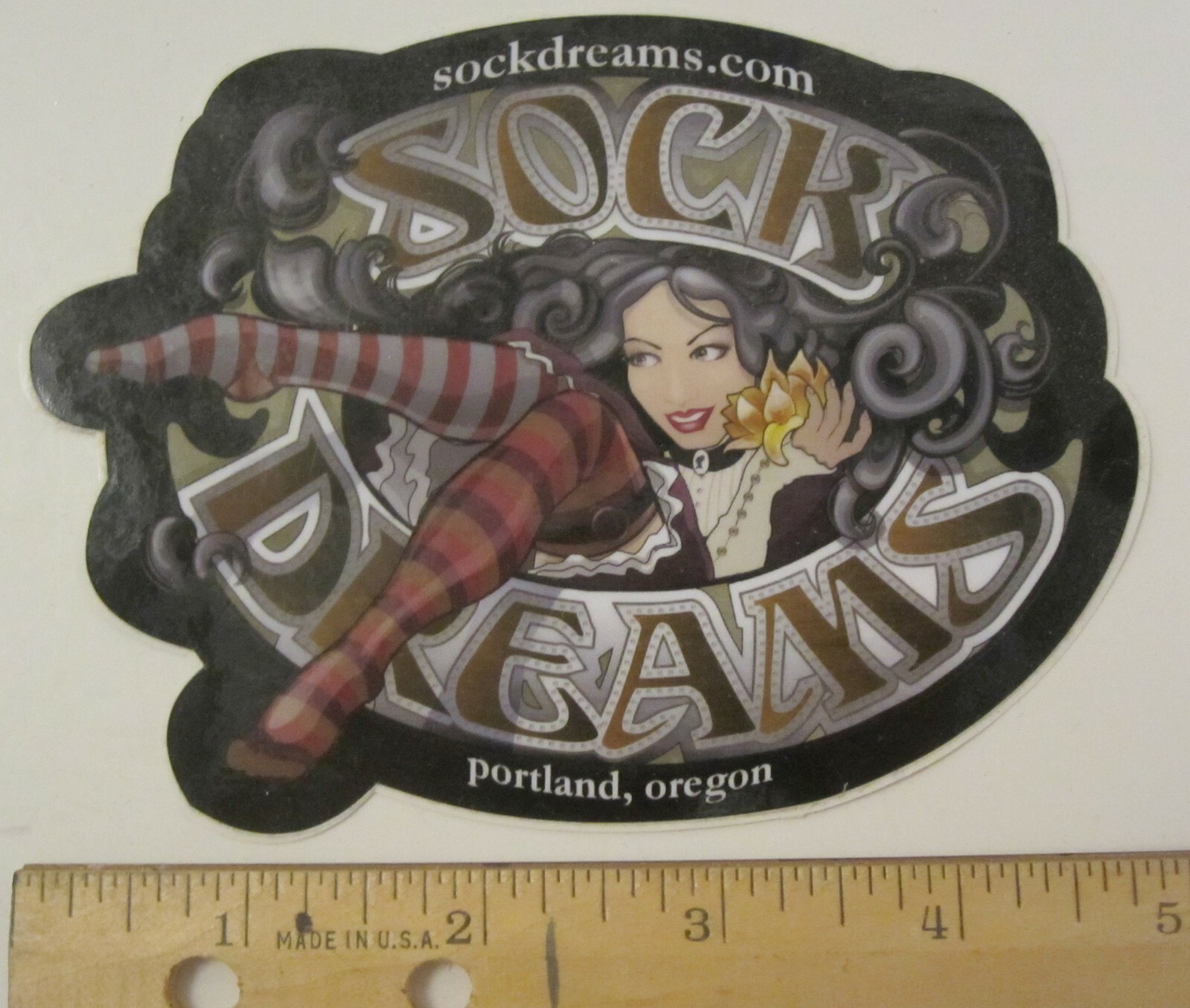 NEW Sock Dreams Sticker Portland Oregon Black Grey Red Yellow White 5 inches