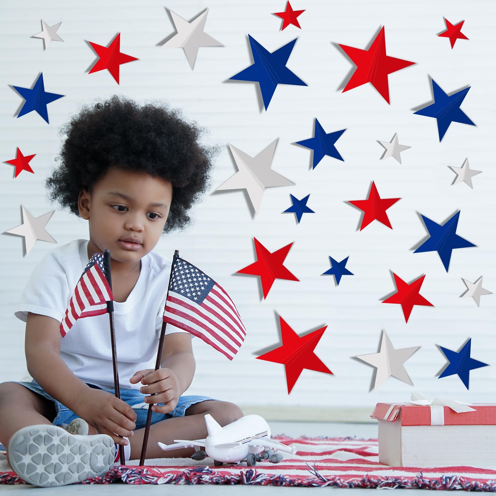 72Pcs 3D Patriotic Wall Stickers Red Blue White Star Window Decals 4th of July R