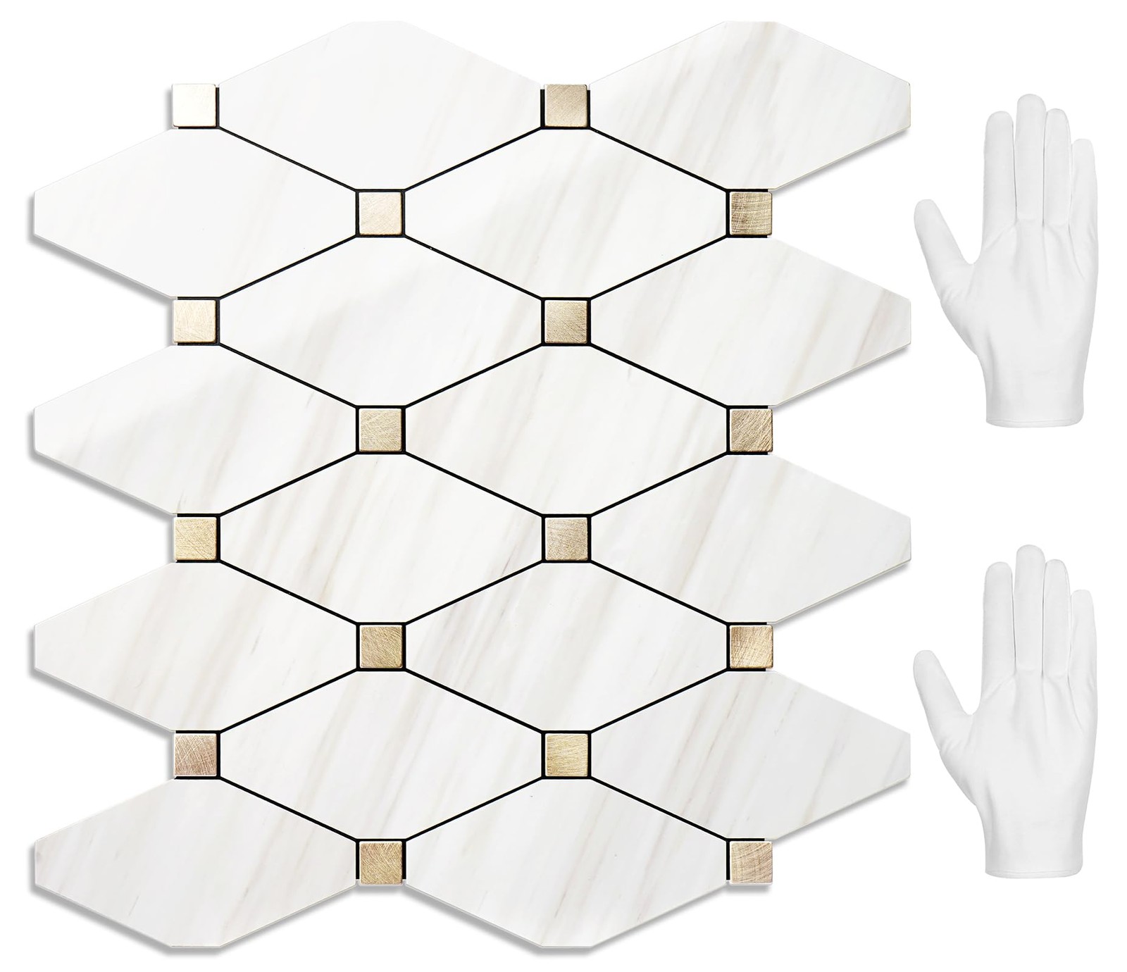 STICKGOO 10 Sheets Peel and Stick Backsplash, Polished Dolomite PVC Mixed Met…