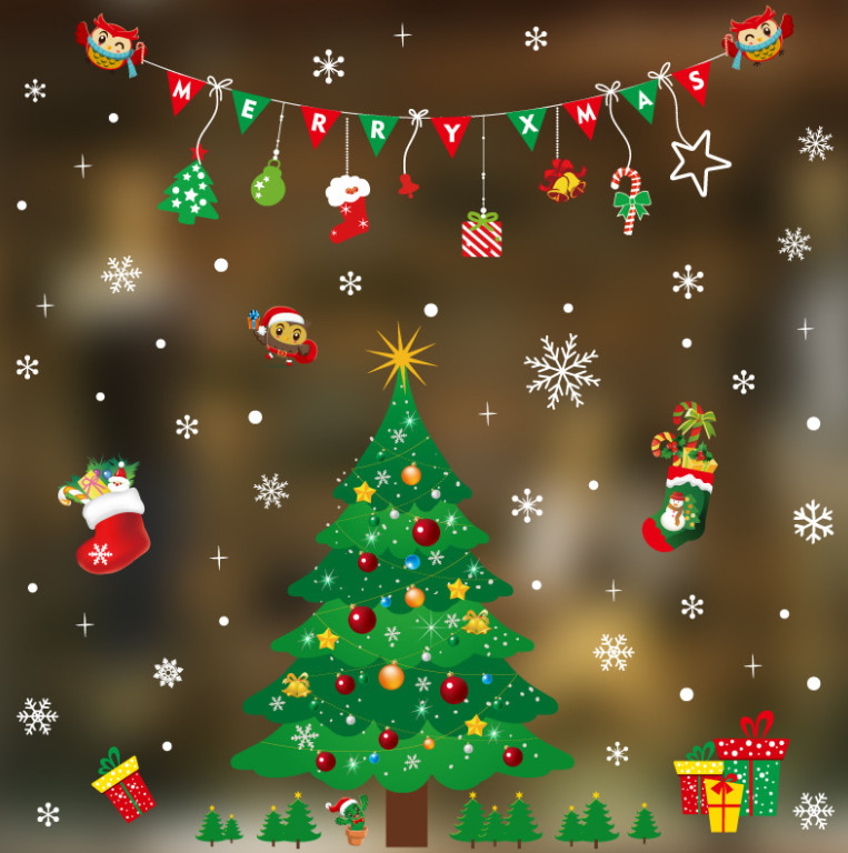 Merry Christmas Removable Tree Santa Claus Shop Window Wall Stickers Decor USA