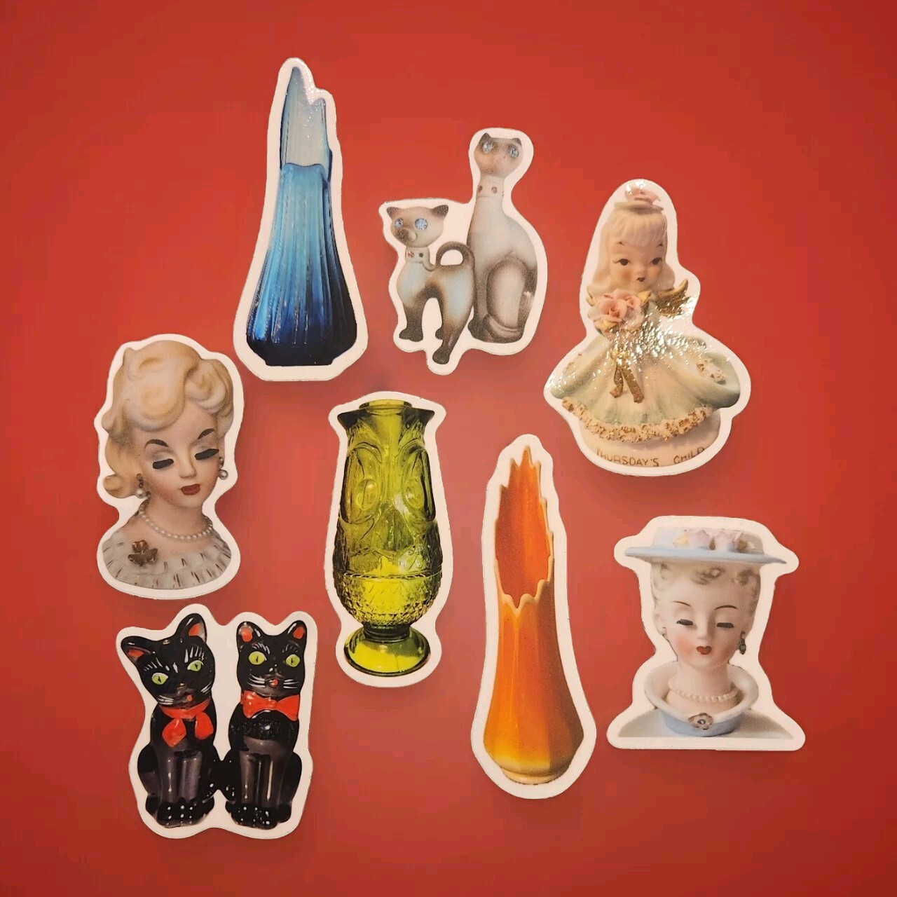Bundle Of 8 Retro Vintage Mix Vinyl Stickers Laptop Slaps Decal