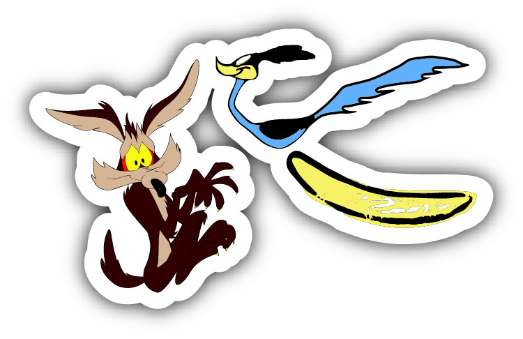 Wile E. Coyote Roadrunner Scary Cartoon Car Bumper Sticker Decal 5” x 3”