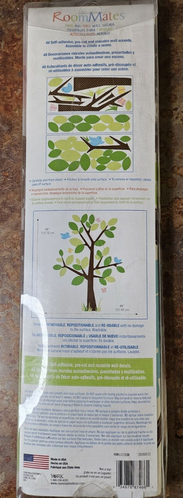 Roomates XL-nursery, kid’s removable-reusable wall decals-Tree & bird wall decor