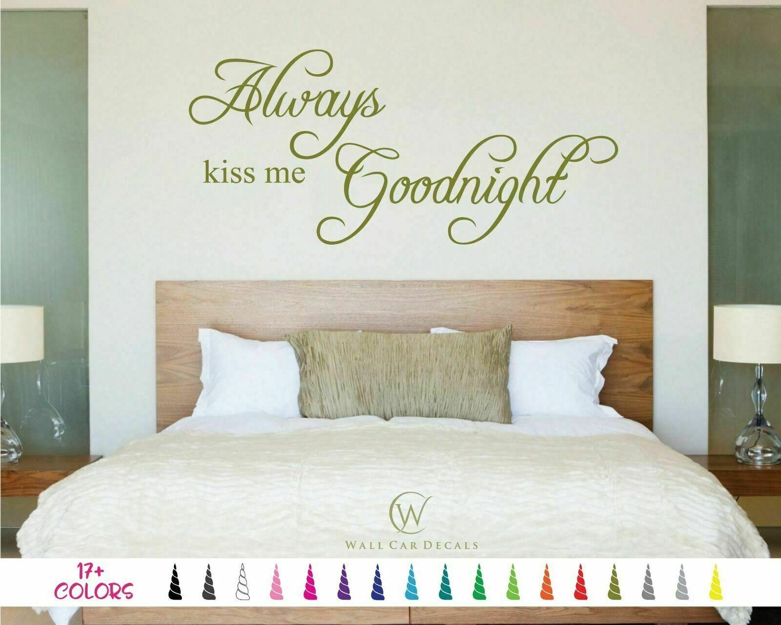 Always Kiss Me Goodnight Vinyl Decal Removable Wall Quote Home Bedroom Decor Art