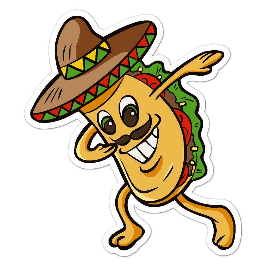 Dancing Taco, Vinyl Decal Sticker, Indoor Outdoor, 3 Sizes, #8168