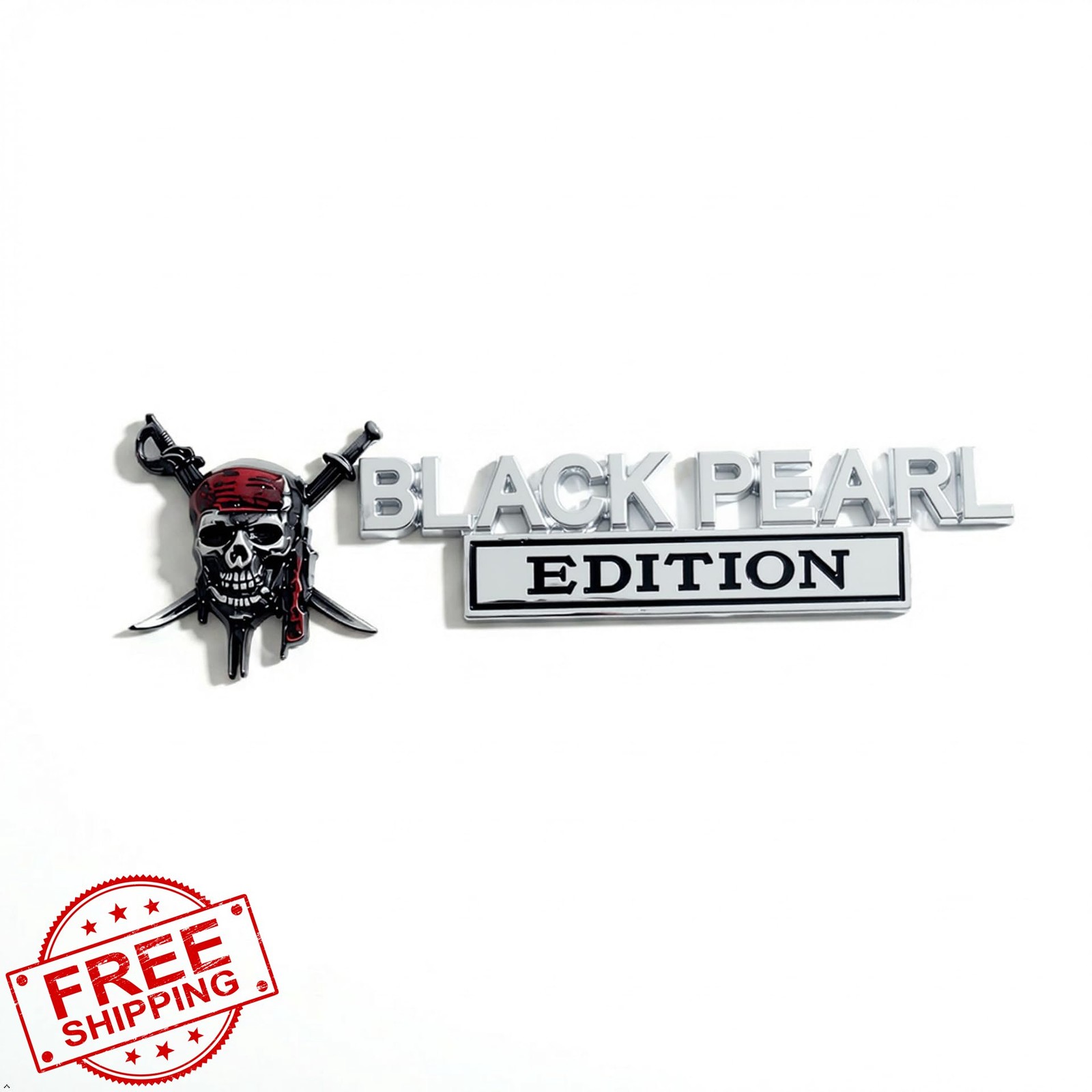 3D Black Pearl Skull Car Emblem Badge Decal Pirate Crossed Swords Silver