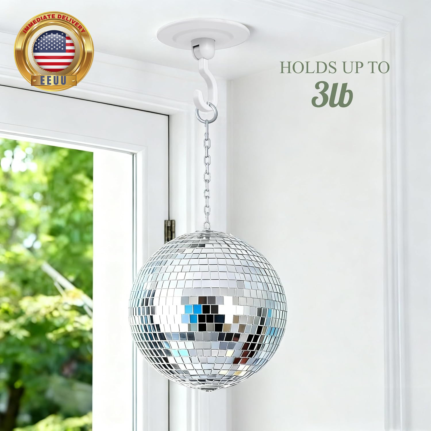 Adhesive Wall & Ceiling Decor Hooks: 4-Pack 3 Lbs Heavy Duty No-Drill 360° Swive
