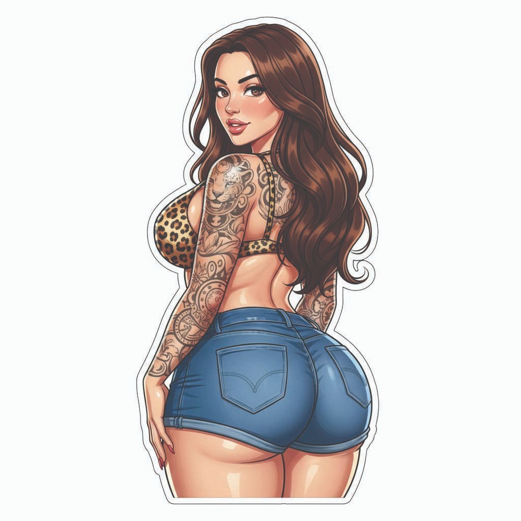 Pinup girl Anime sticker vinyl decal corset busty cheeky sexy seductive OOOO