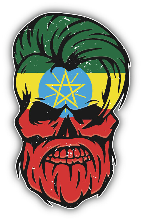 Grunge Beard Skull Ethiopia Flag Sticker Decal