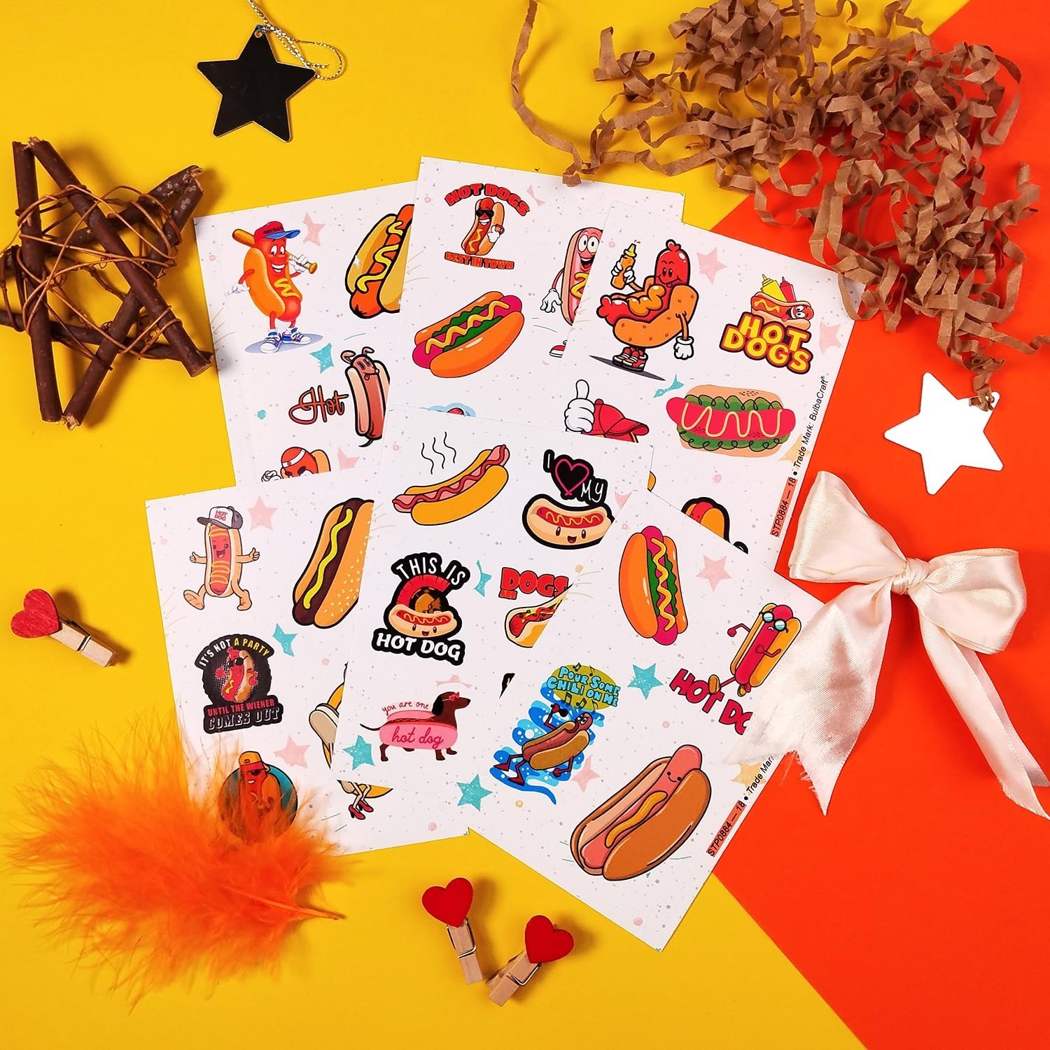 BulbaCraft 100Pcs Hot Dog Stickers for Laptop – Hot Dog Party Decorations, Gi…
