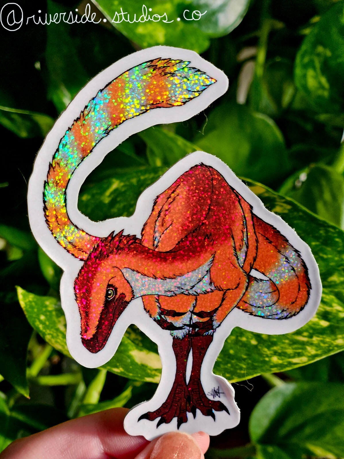 Sinosauropteryx Vinyl Glitter Sticker 3″ Original Paleoart Dinosaur Jurassic