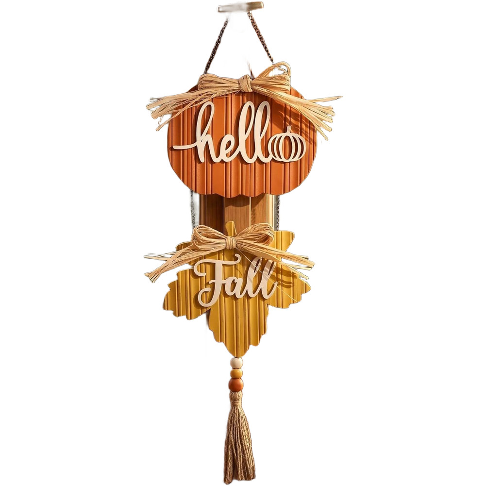 Fall Themed Wooden Pumpkin Sign with Intricate Cut Maple Leaf for Indoor Decor