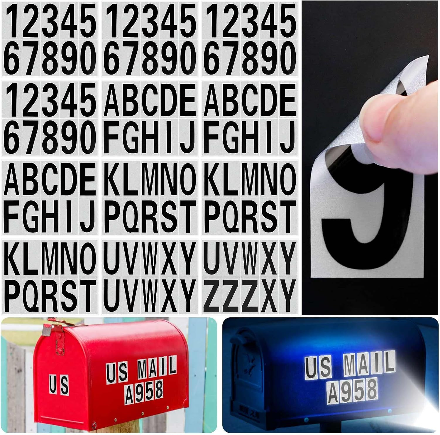 118 Pieces Reflective Mailbox Numbers and Letters Stickers,Self-Adhesive Vinyl N