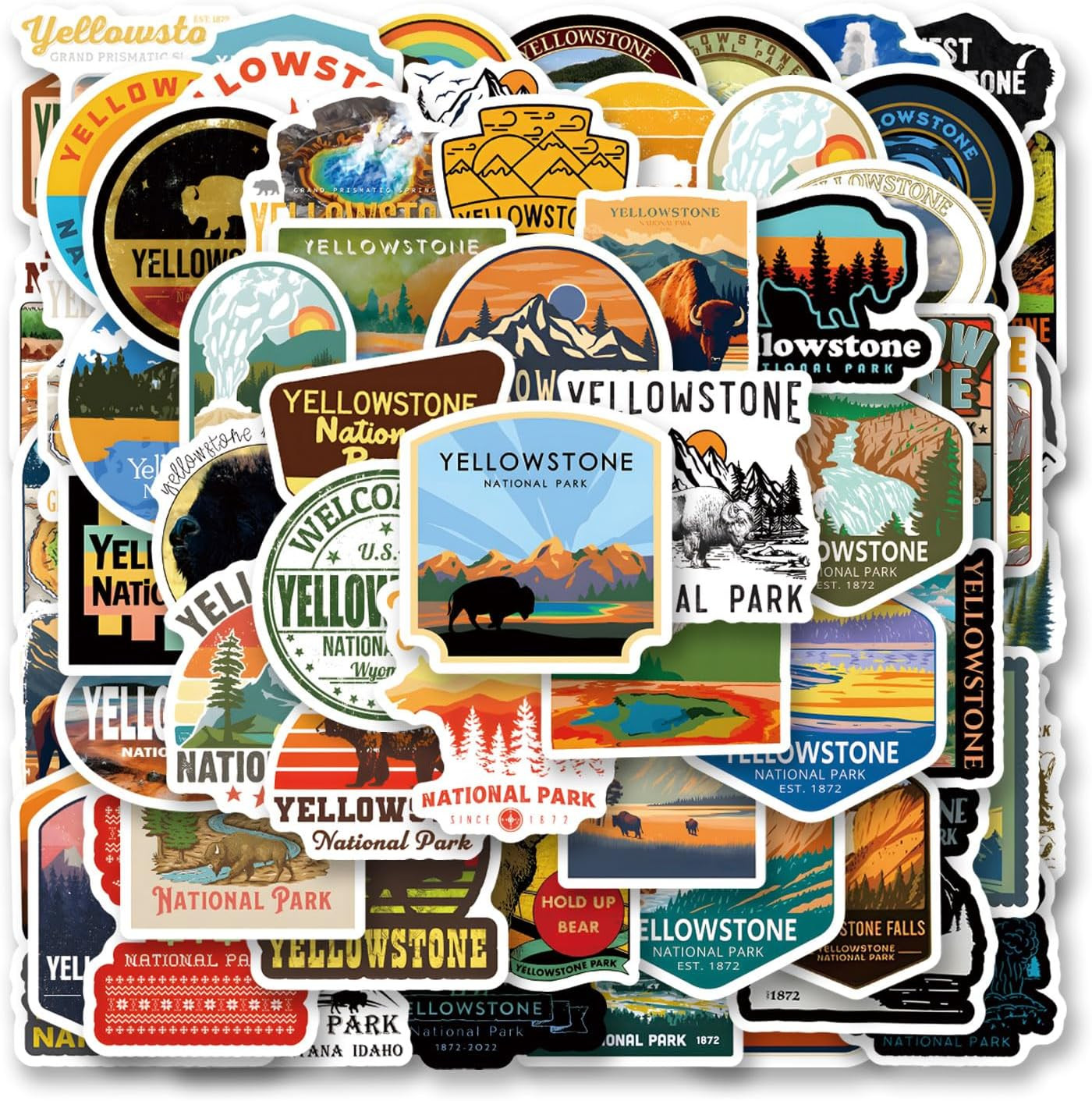 69Pcs Yellowstone National Park Stickers Pack, Vinyl Decals for Water Bottle, La