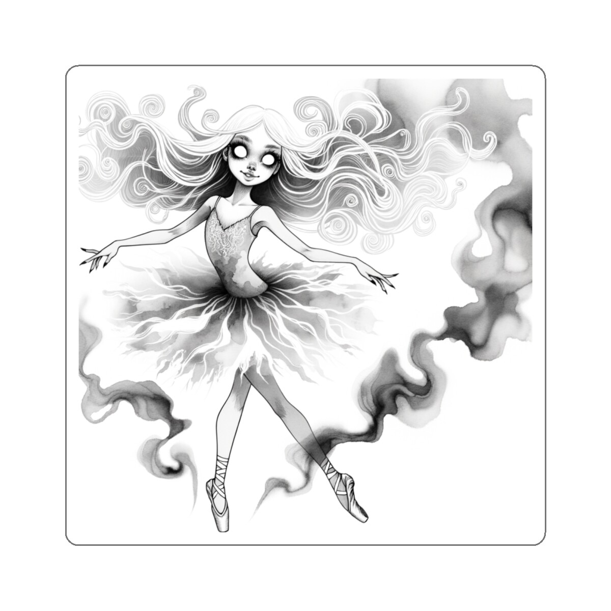 Sticker Ghostly Ballerina Ink Art Vintage Style 2×2 3×3 4×4 6×6