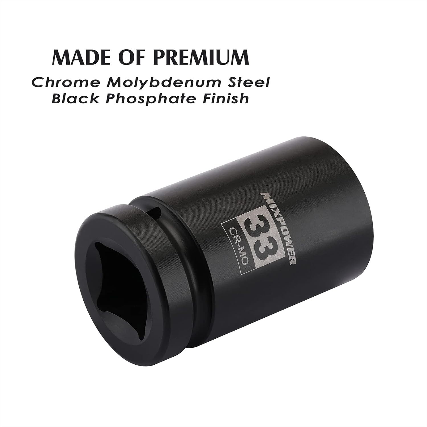 2 Pieces 1 Inch Drive Deep Impact Socket, CR-MO, 33mm, 33mm-2pcs set