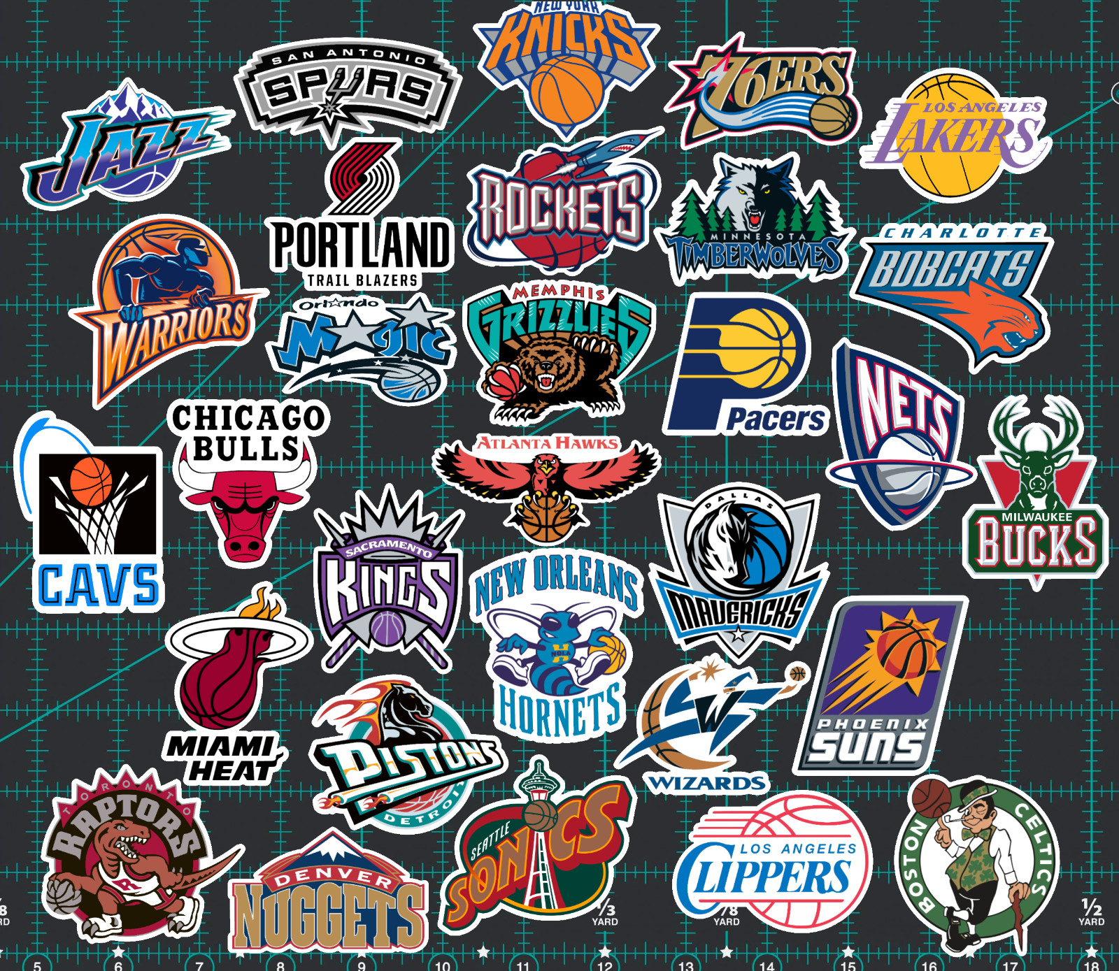 30 Retro 90’s/00’s NBA Logo Sticker Pack – Clear, Holographic, or White – Lakers
