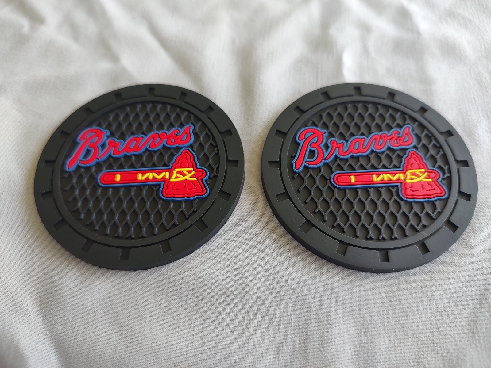 Set Of 2 Branded Neoprene Car Coasters, Red Sox Yankees Manchester Audi and re