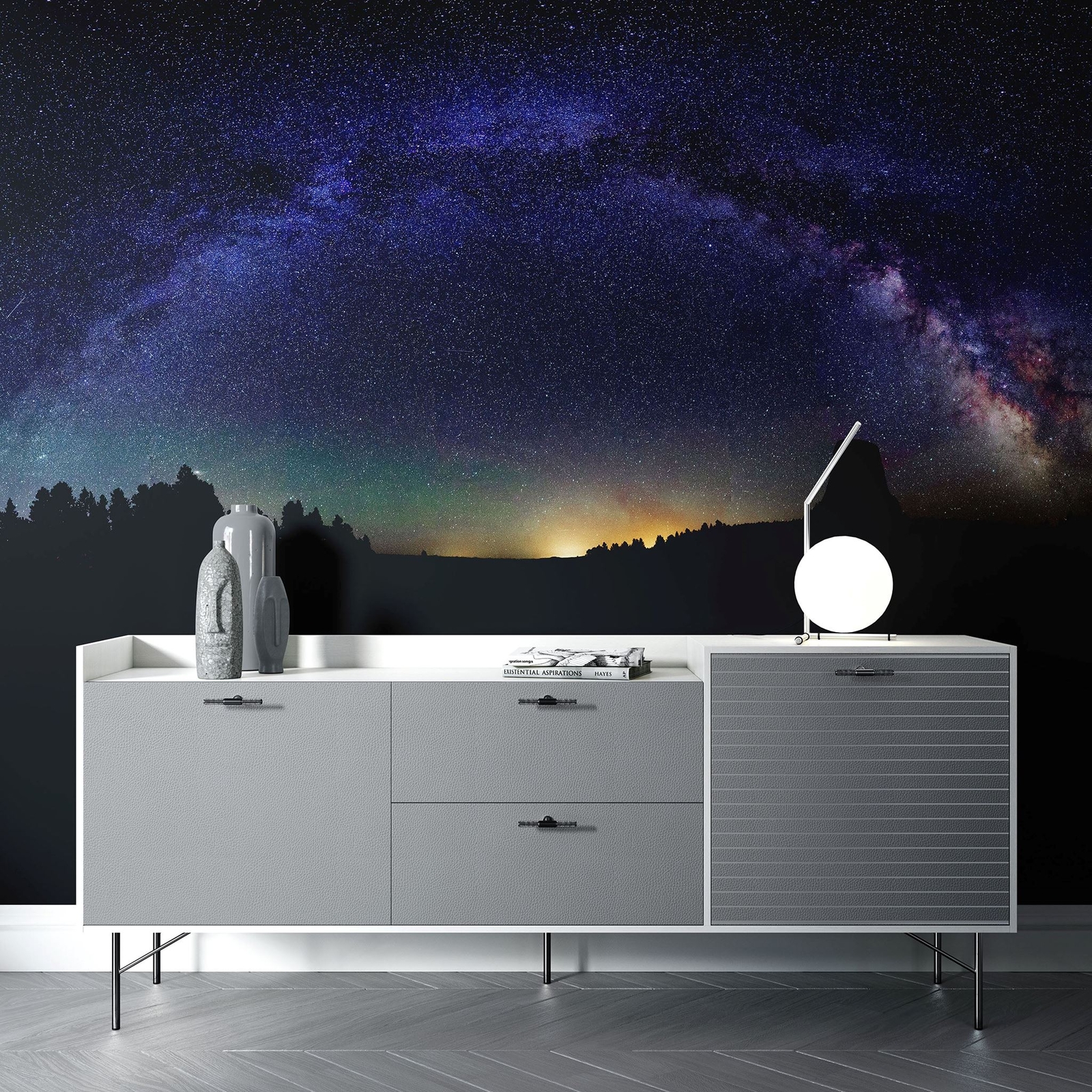 Milky Way Galaxy Stars Wall Mural. Starry Night Over Devils Tower National Monum