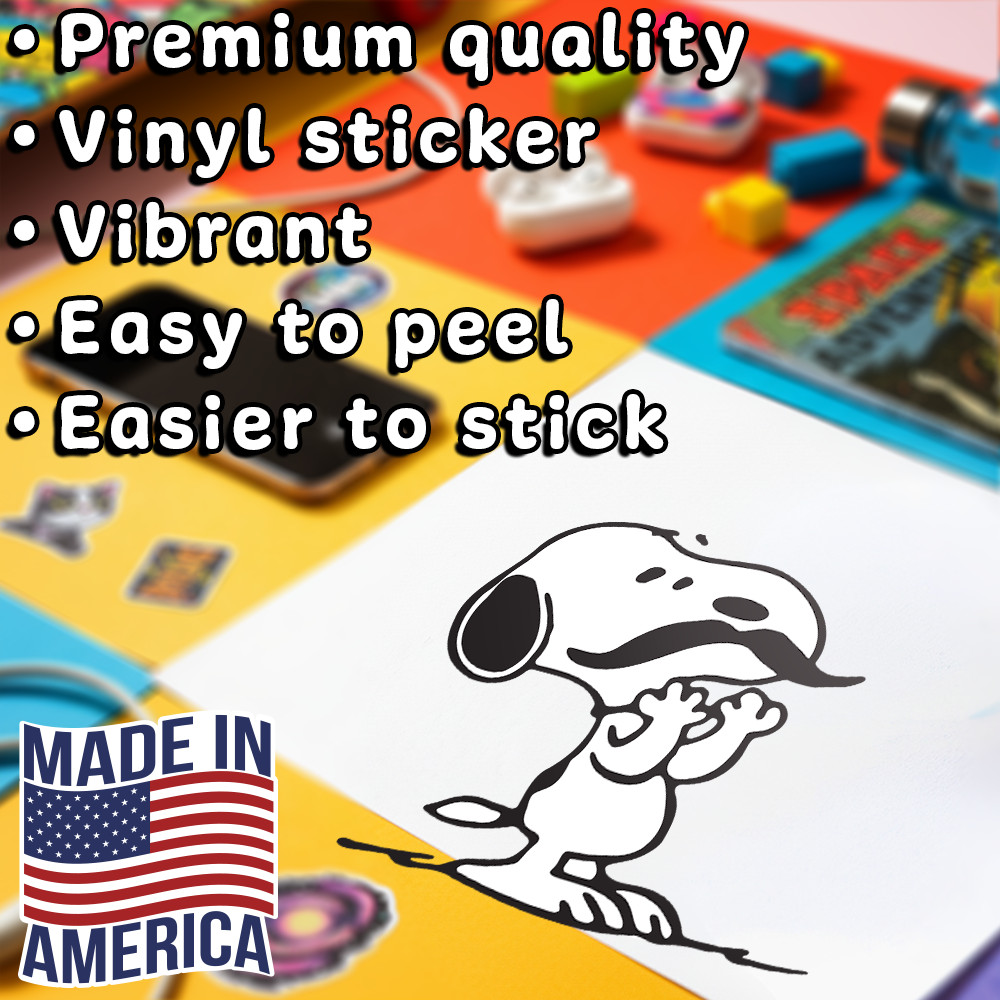 Peanuts Snoopy sticker with Mustache with a glossy finish 3.3″W x 3.5″H