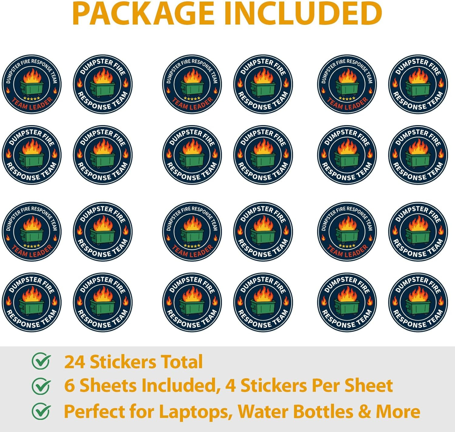 24-Pack Waterproof Dumpster Fire Response Team Vinyl Stickers for Various Uses