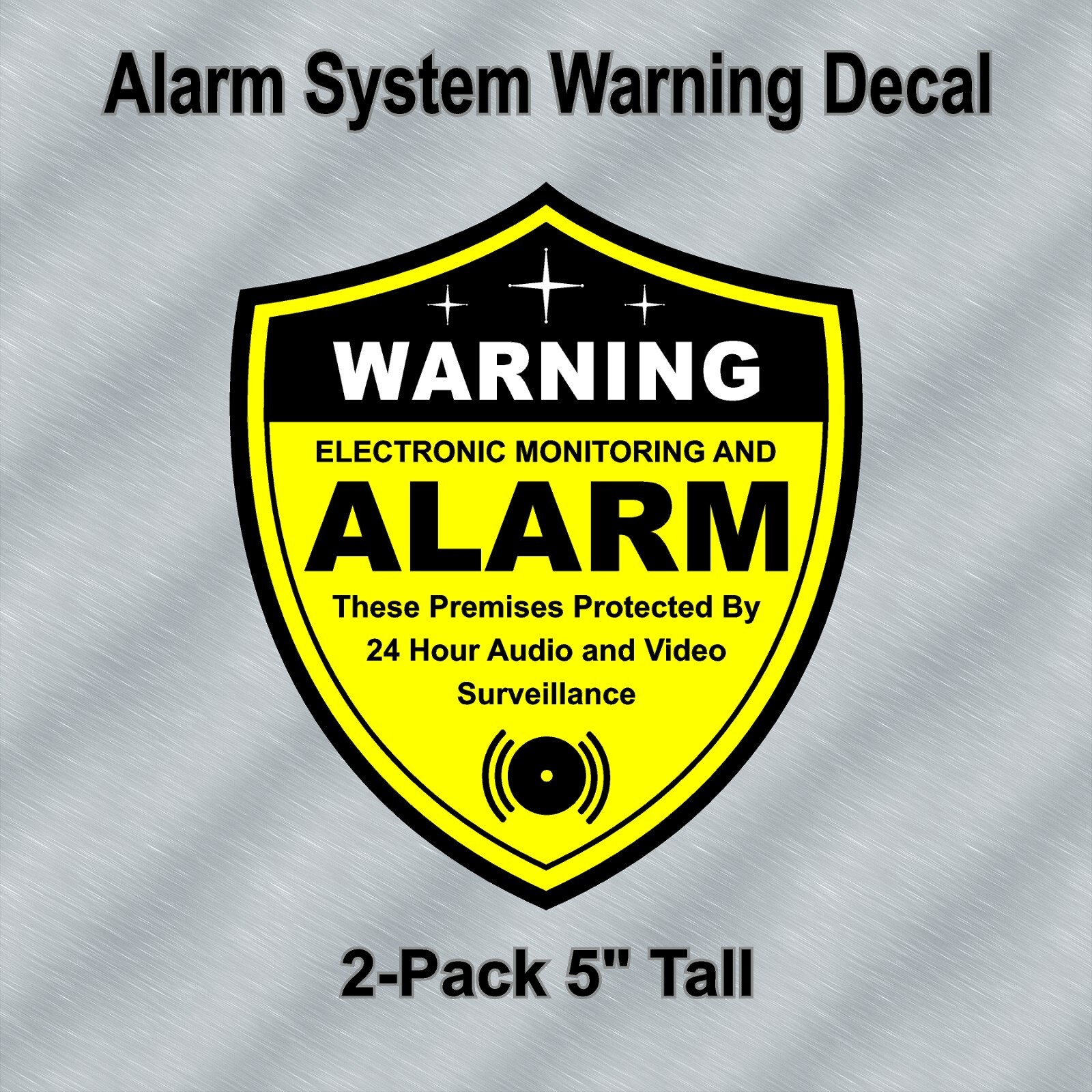 2-Pack Alarm System Warning Decals 5″ Shield Shape Black and Yellow for Windows