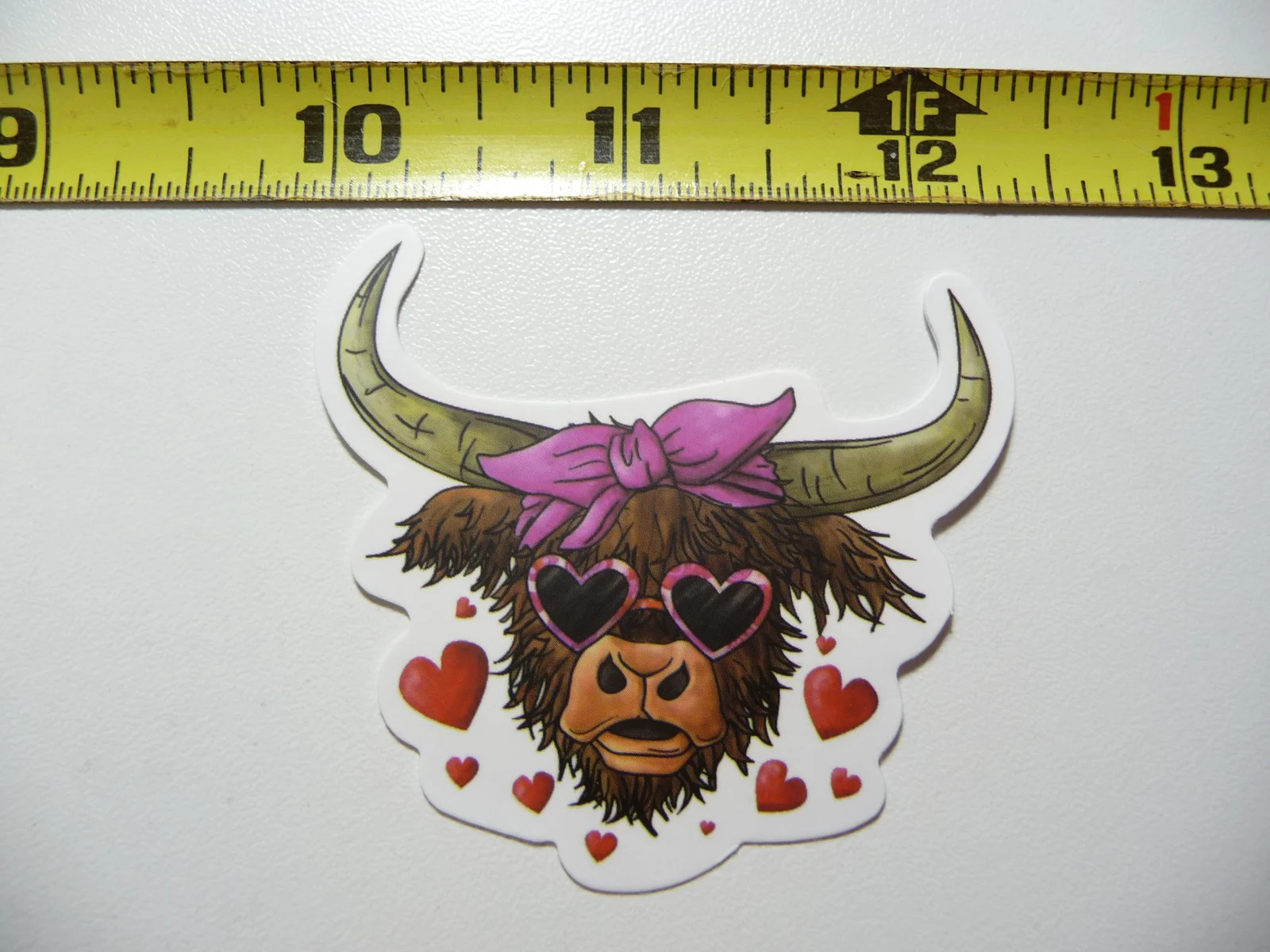 HIGHLAND COW CATTLE HEARTS SUNGLASSES SMALL STICKER DECAL FARM RANCH LIVESTOCK