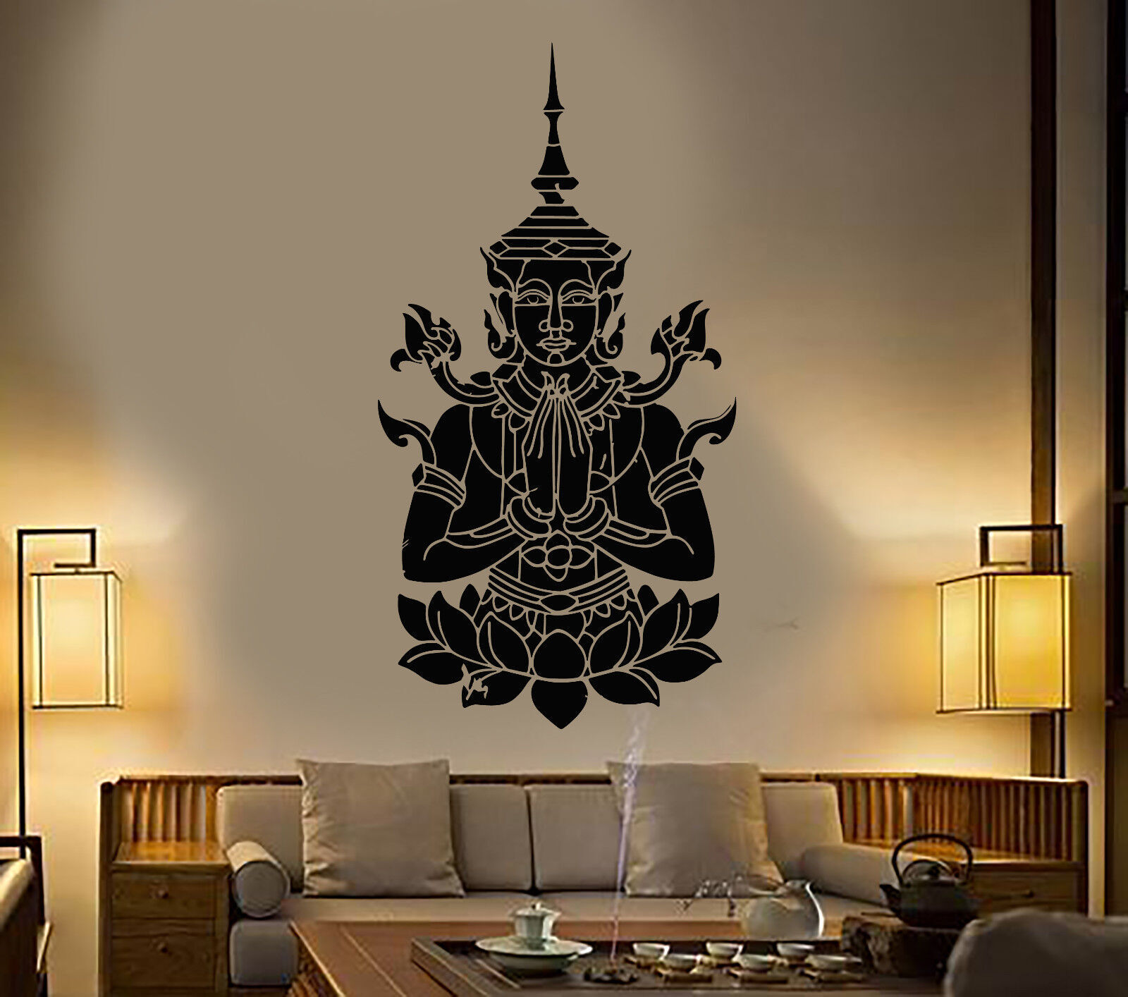 Vinyl Wall Decal Cambodia Asian Style Hinduism God Lotus Stickers (1923ig)