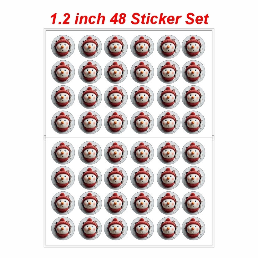 Snowman Braking Wall Christmas Round Dot Stickers Set, 1.2″ & 1.5″