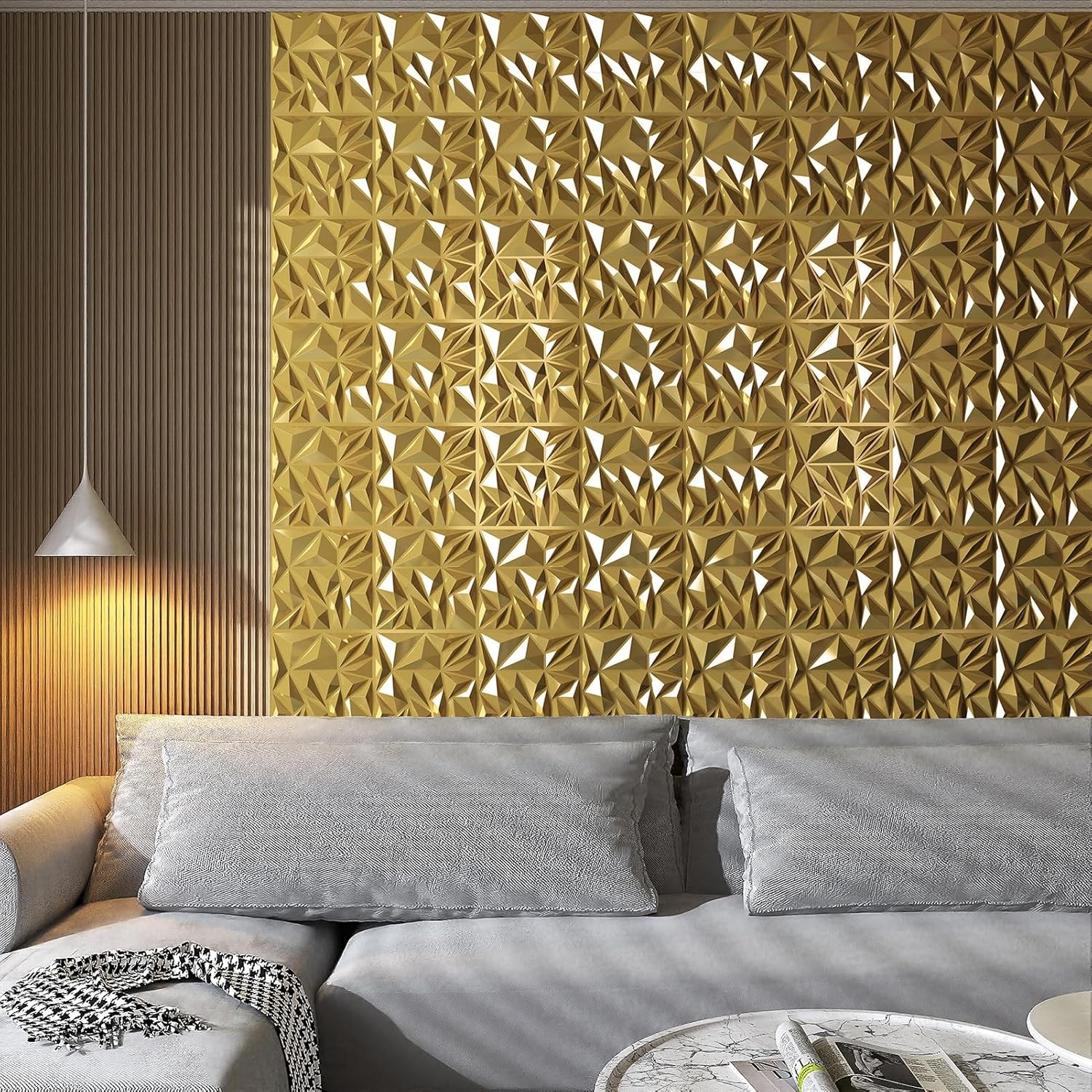 Art3d 33-Pack 3D Wall Panels for Interior Decor, 12×12 Inch, Gold