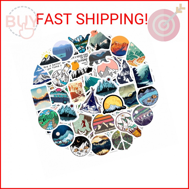 BulbaCraft 100 Pcs Mountain Stickers for Water Bottle, Outdoor Stickers, Camping