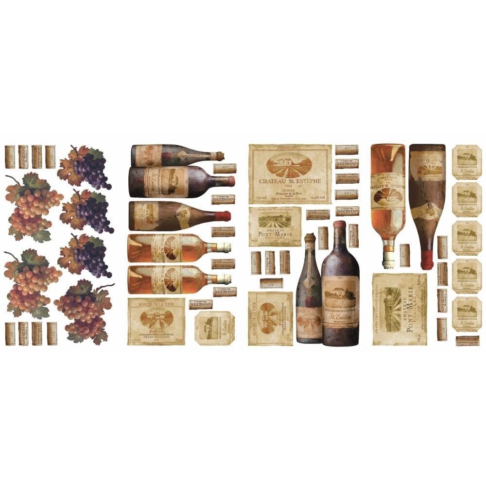 WINE TASTING Wall Decals Bottles Grapes Labels Stickers Kitchen Bar Den Decor