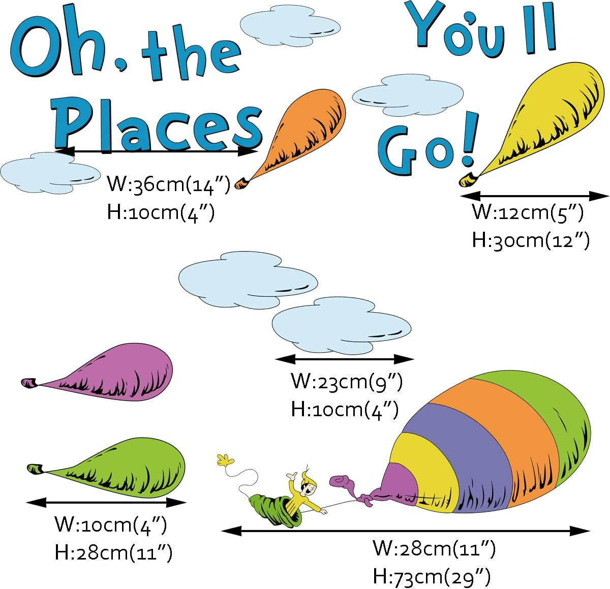 Oh The Places You’ll Go Wall Decal Hot Air Balloon Quote Sticker Kids Room