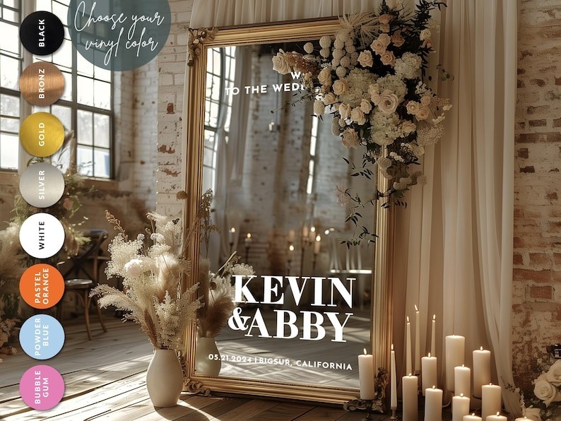Custom Wedding Mirror Decal, Personalized Sign, Personalized Vinyl Sticker