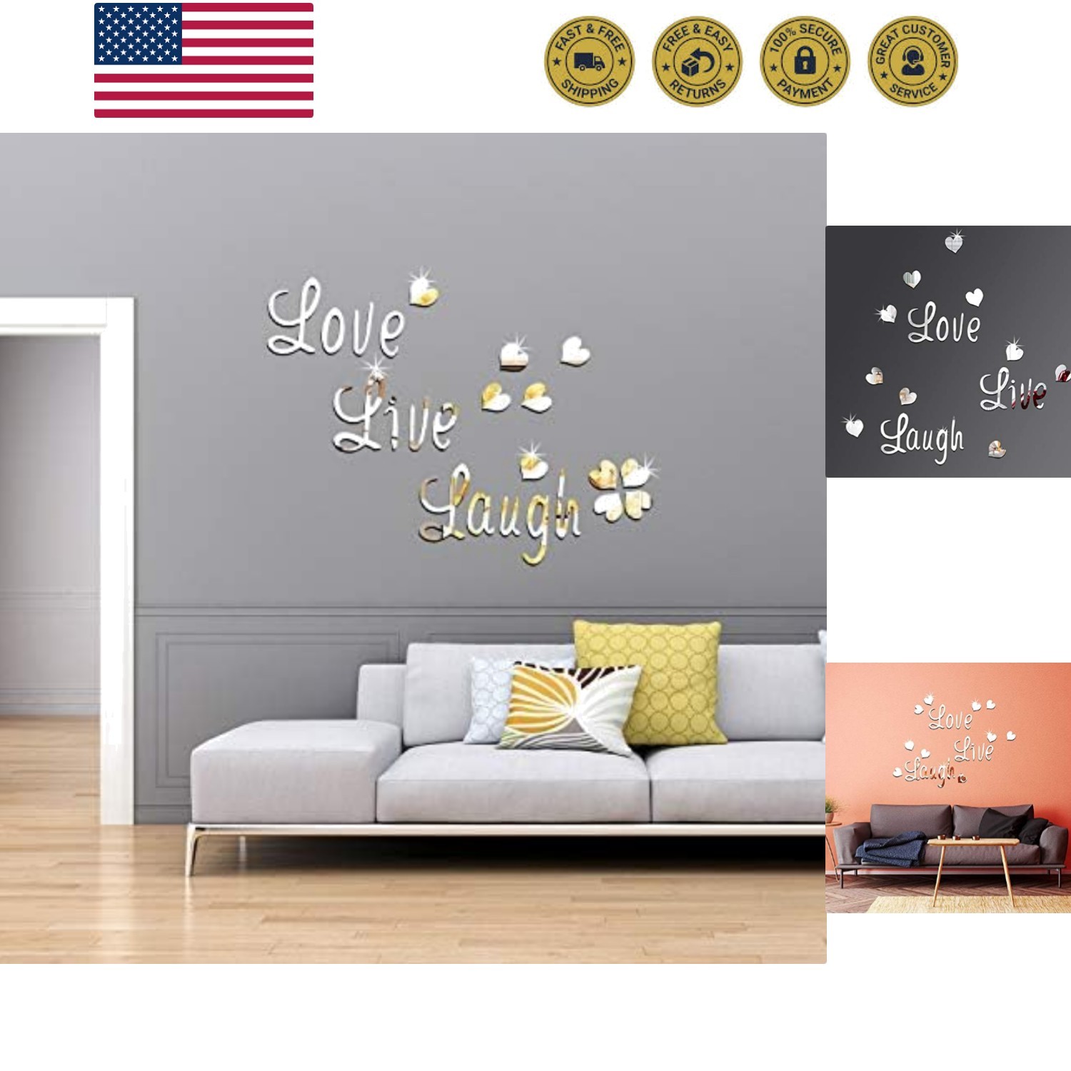 24 Pcs 3D Acrylic Mirror Wall Decor Stickers, Heart Letters Wall Decals, DIY …