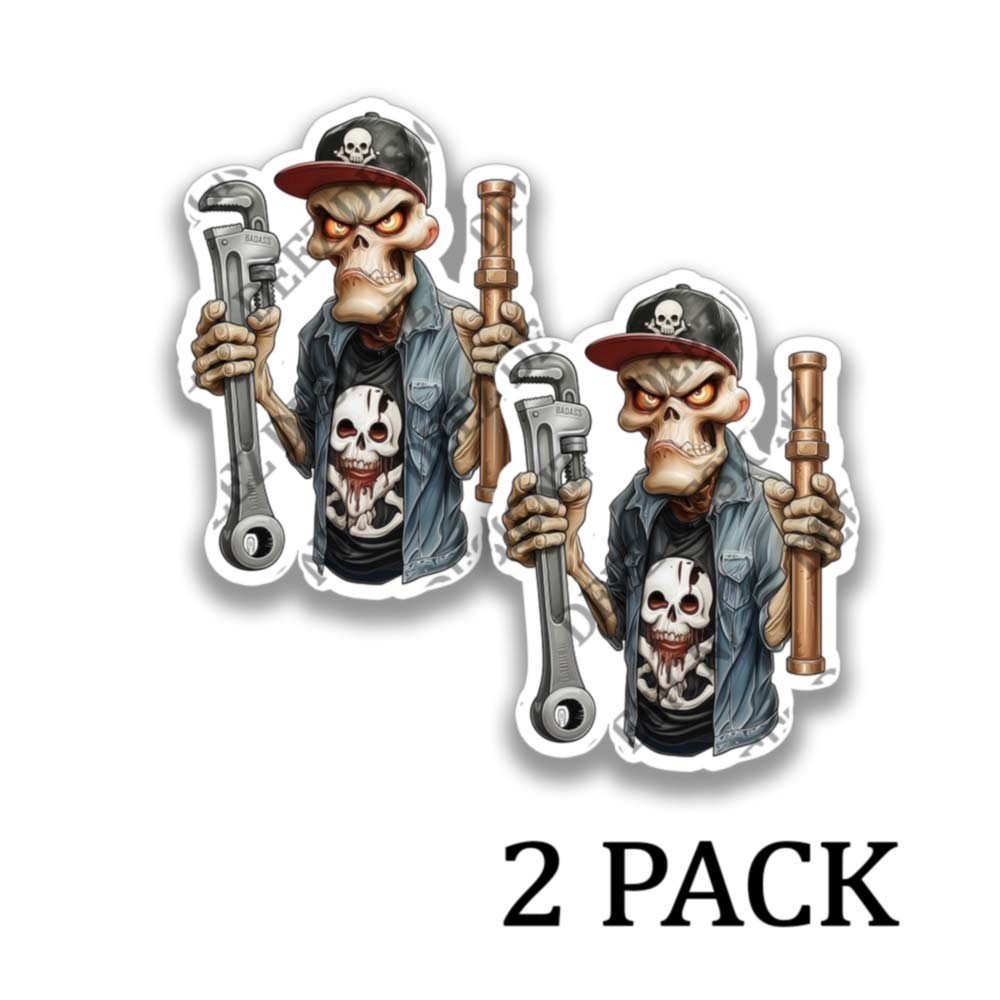 Funny Skull Plumber Sticker Skeleton Vinyl Decal for Car Laptop 2 PACK