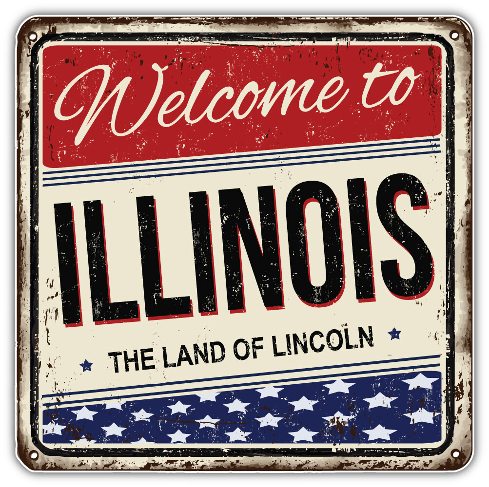 Illinois USA State Retro Grunge Emblem Car Bumper Sticker Decal “SIZES”