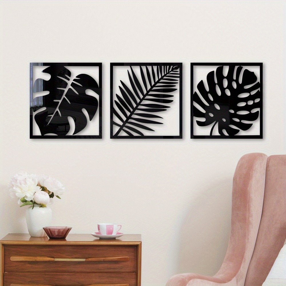 Tropical Foliage Square Mirror Wall Decals 3Pcs Household Wall Art Decoration