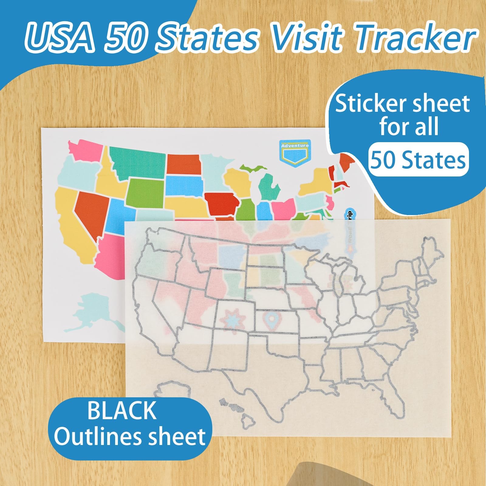 Mini USA Decal Map Tracker, 9.3″ x 6″ Small Size Travel Tracking US 50 State …
