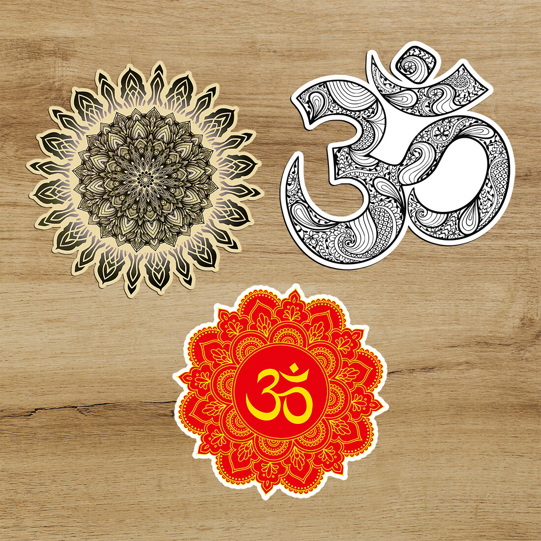 Yoga Om Symbol Buddhist Mandala 3 pack Premium Sticker Car Wall Laptop Buddha