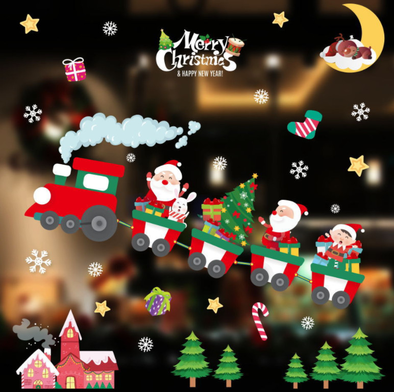 Merry Christmas Window Stickers Tree Santa Claus Shop Wall Removable Decor USA