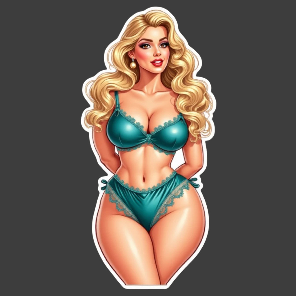 Pinup girl sticker vinyl decal lingerie retro curvy thick cleavage blue lace